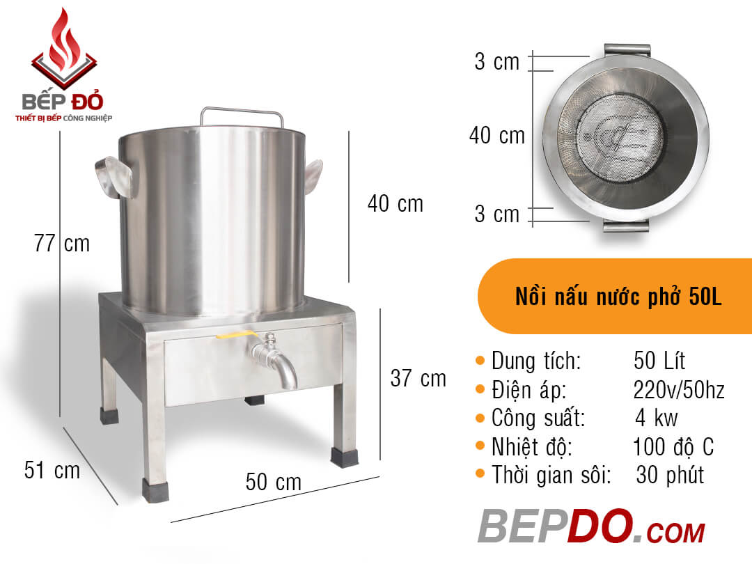 kích thước nồi nấu phở Bếp Đỏ 50 lít