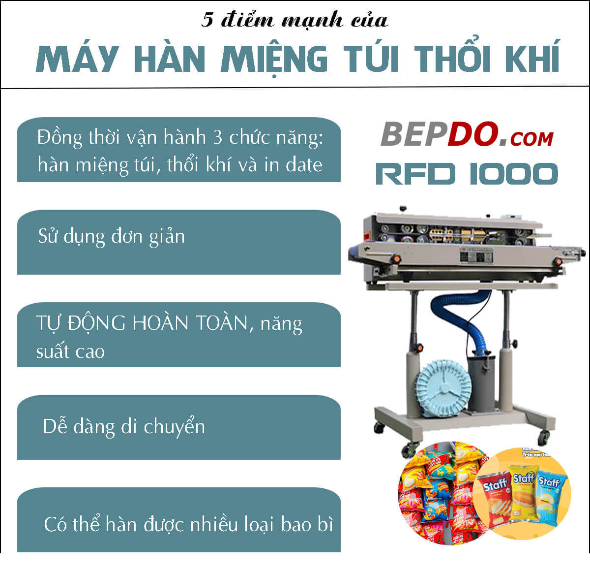 ưu điểm máy hàn miệng túi công nghiệp RFD 1000