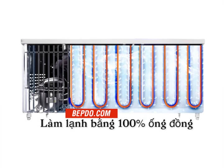 bàn đông mát 1,2m sử dụng 100% ống đồng làm lạnh